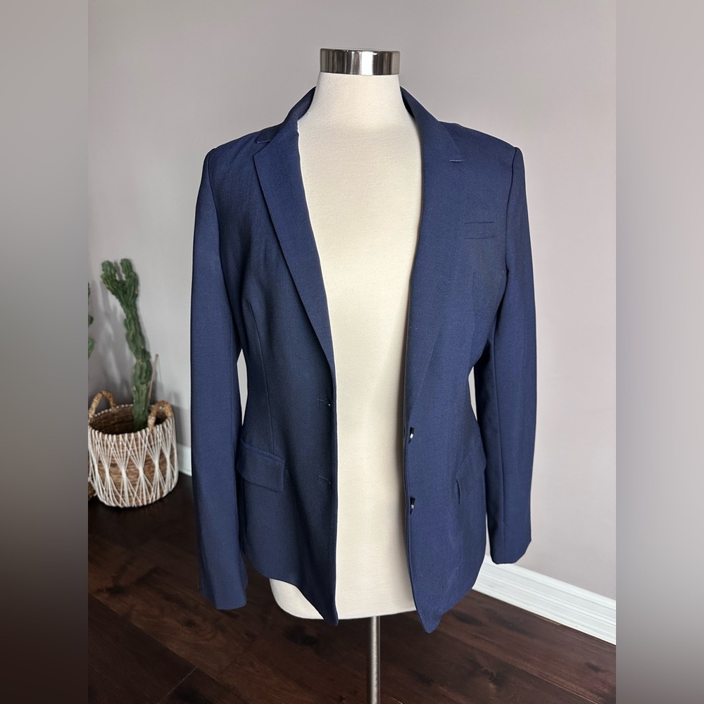 Banana Republic Blazer Wool Tailored Suit Jacket Navy Womens 12 - Picture 2 of 11